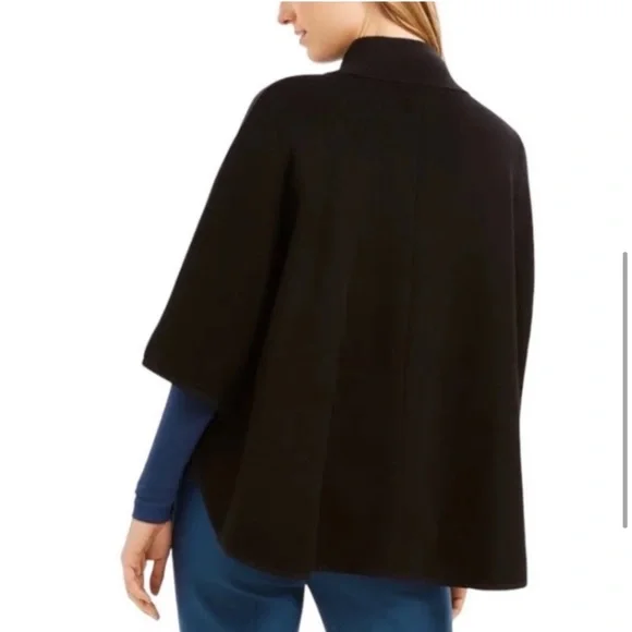 Anne Klein High Neck Pocketed Cape Black Sweater Shrug Poncho Mock Neck - Picture 13 of 14